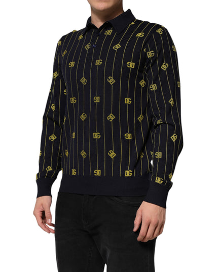 Dolce & Gabbana Black Logo Jacquard Knitted Polo Shirt T-shirt