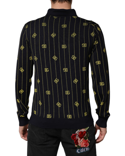 Dolce & Gabbana Black Logo Jacquard Knitted Polo Shirt T-shirt