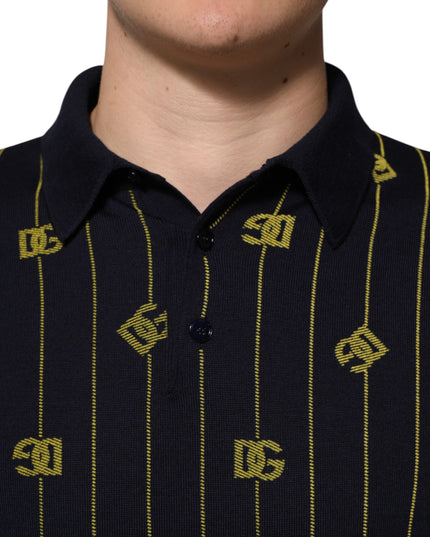 Dolce & Gabbana Black Logo Jacquard Knitted Polo Shirt T-shirt