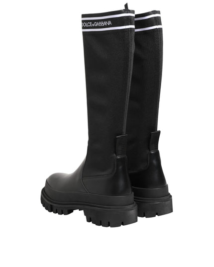 Dolce & Gabbana Black White Polyester Socks High Boots Shoes