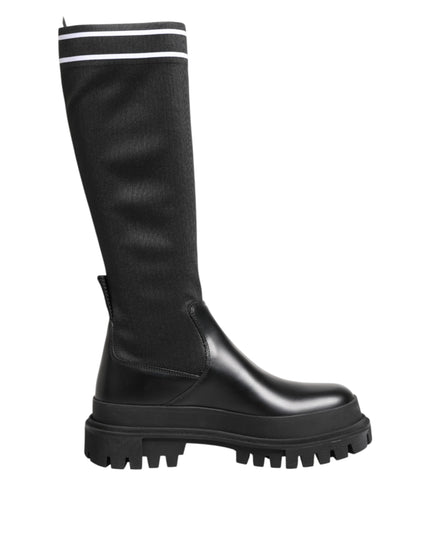 Dolce & Gabbana Black White Polyester Socks High Boots Shoes
