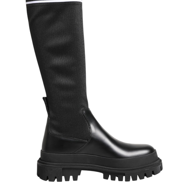 Dolce & Gabbana Black White Polyester Socks High Boots Shoes
