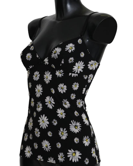 Dolce & Gabbana Black Daisy Print Dress Lingerie Chemisole