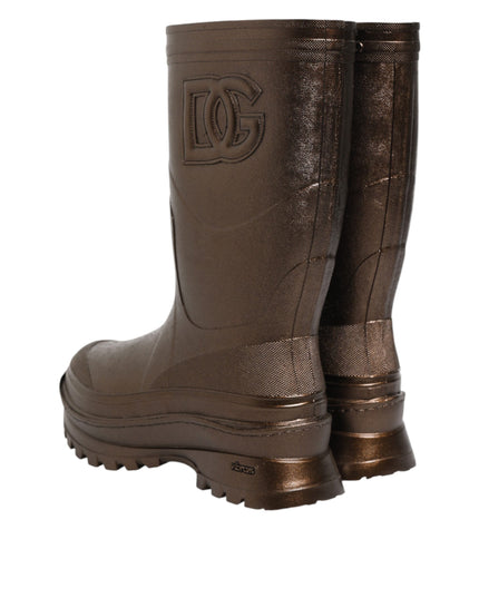 Dolce & Gabbana Metallic Bronze Pull On Rain Boots Shoes