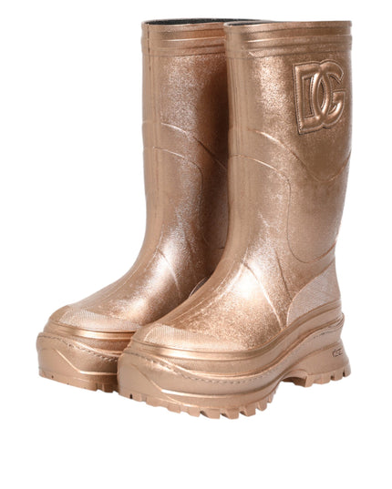 Dolce & Gabbana Rose Gold Rubber Pull On Rain Boots  Shoes