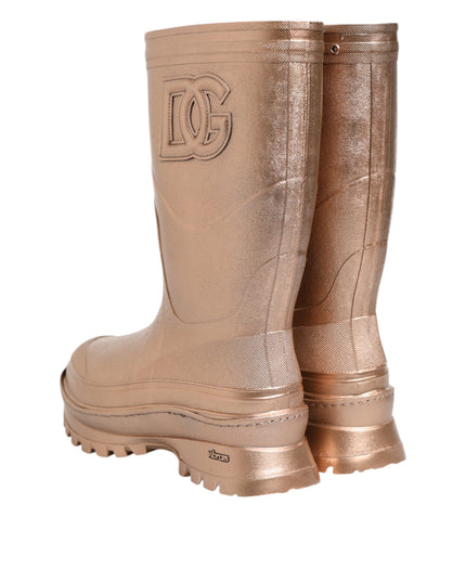 Dolce & Gabbana Rose Gold Rubber Pull On Rain Boots  Shoes