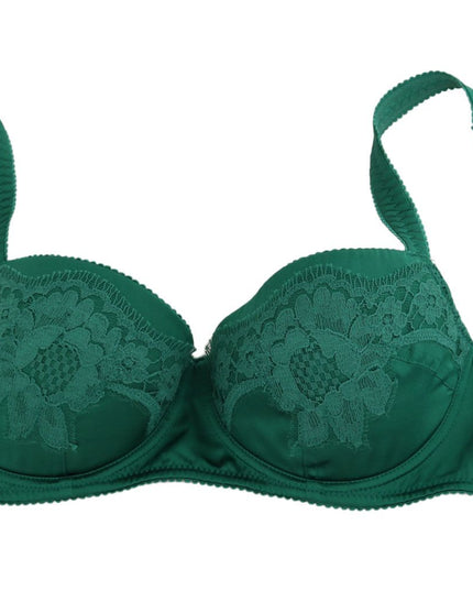 Dolce & Gabbana Green Silk Stretch Floral Lace Bra Underwear
