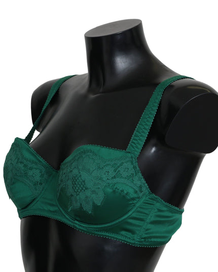 Dolce & Gabbana Green Silk Stretch Floral Lace Bra Underwear