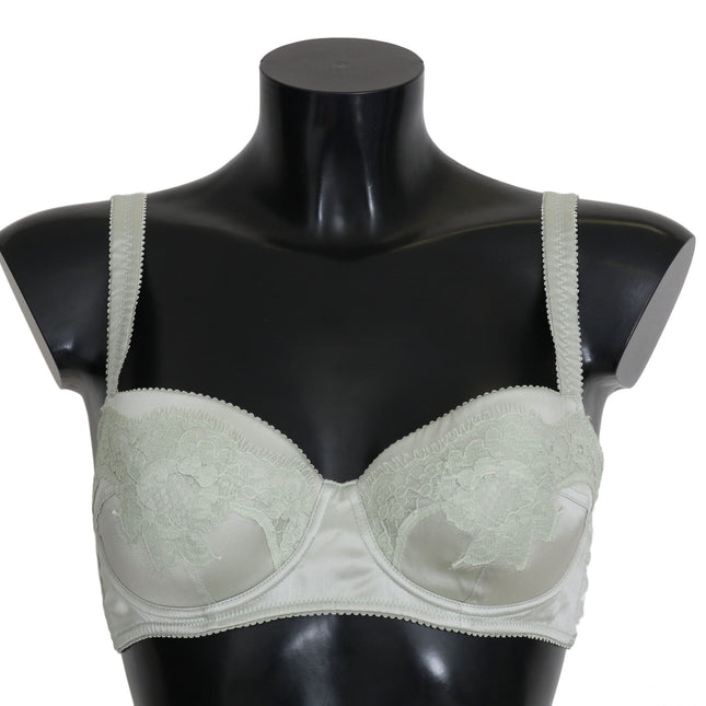 Dolce & Gabbana Green Balconcino Bra Floral Lace Underwear