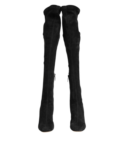 Dolce & Gabbana Black Suede Leather Knee High Boots Shoes