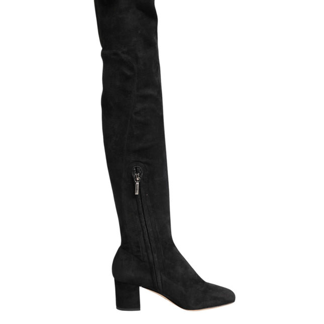 Dolce & Gabbana Black Suede Leather Knee High Boots Shoes