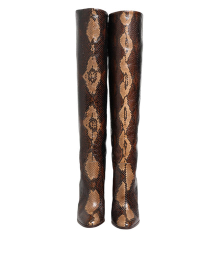 Dolce & Gabbana Brown Python Snakeskin Print Riding Boots Shoes