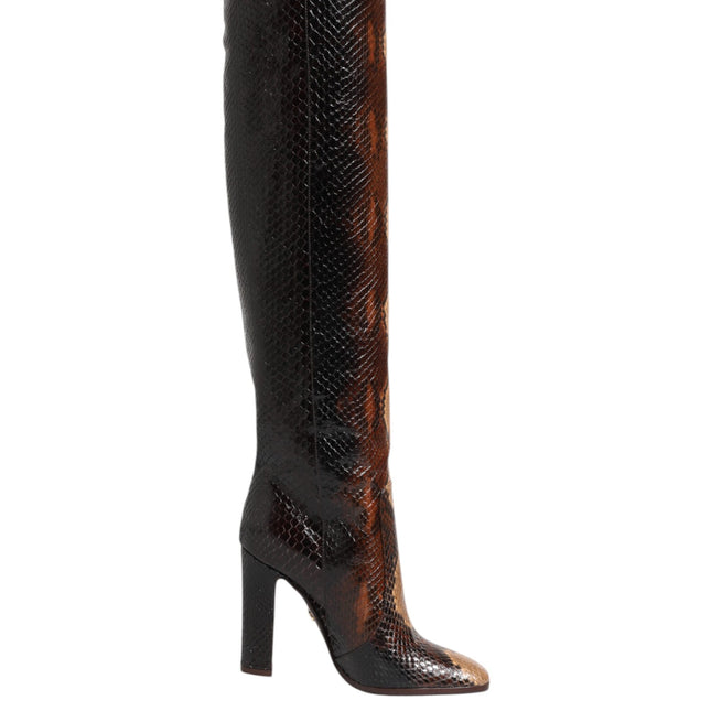 Dolce & Gabbana Brown Python Snakeskin Print Riding Boots Shoes