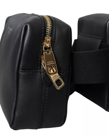 Dolce & Gabbana Black Calfskin Leather Double Waist Belt Fanny Pack Bag