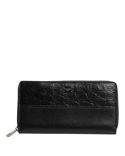 Dolce & Gabbana Black Leather Logo Plaque Zip Around Continental Wallet