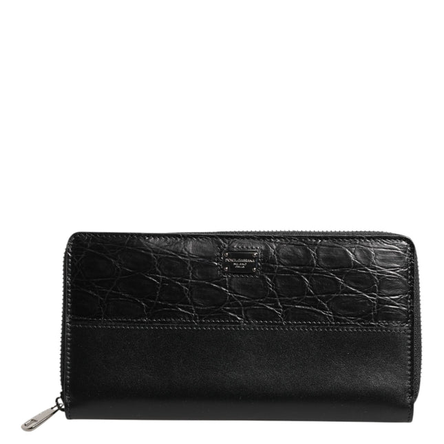 Dolce & Gabbana Black Leather Logo Plaque Zip Around Continental Wallet