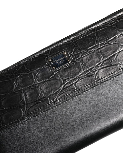 Dolce & Gabbana Black Leather Logo Plaque Zip Around Continental Wallet