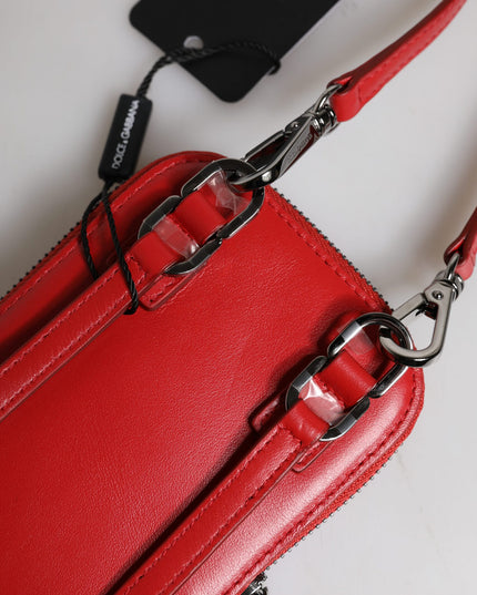 Dolce & Gabbana Red Leather Purse Phone Sling Crossbody Neck Strap Bag