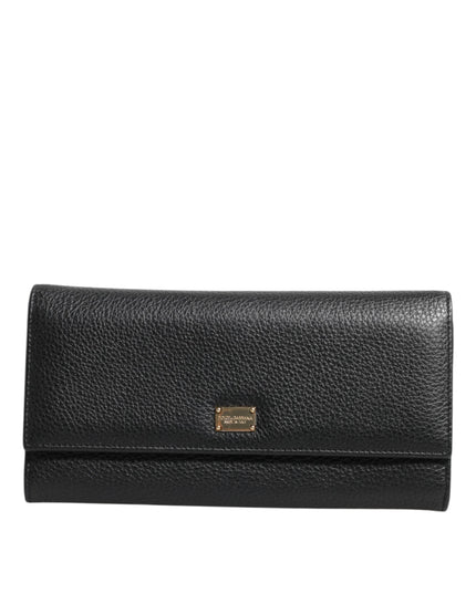 Dolce & Gabbana Black Leather Trifold Logo Plaque Card Holder Wallet