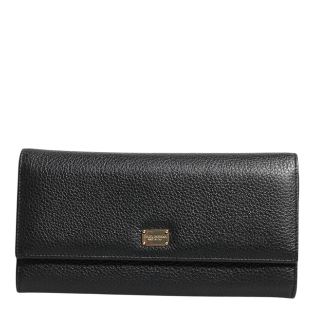 Dolce & Gabbana Black Leather Trifold Logo Plaque Card Holder Wallet