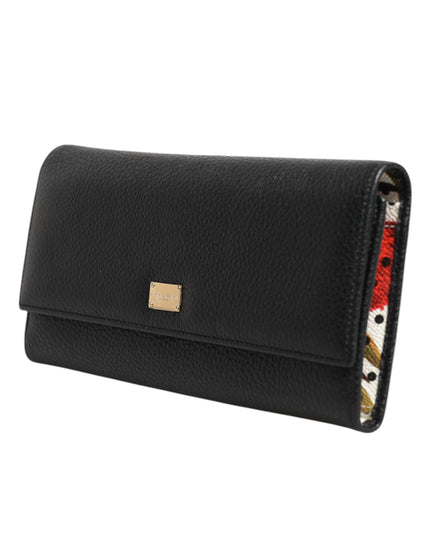Dolce & Gabbana Black Leather Trifold Logo Plaque Card Holder Wallet