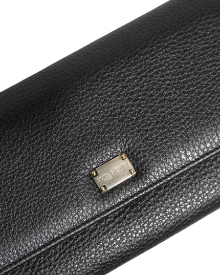Dolce & Gabbana Black Leather Trifold Logo Plaque Card Holder Wallet