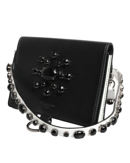 Dolce & Gabbana Black Leather Crystal Embellished Card Holder Wallet