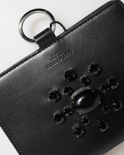 Dolce & Gabbana Black Leather Crystal Embellished Card Holder Wallet