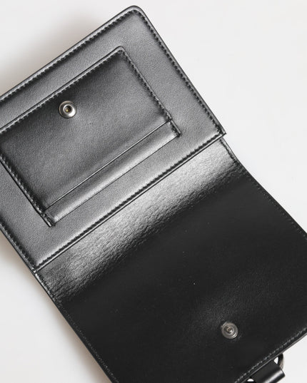 Dolce & Gabbana Black Leather Crystal Embellished Card Holder Wallet