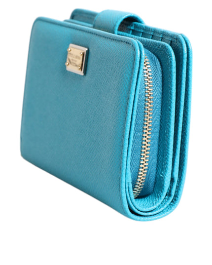 Dolce & Gabbana Light Blue Leather Bifold Continental Clutch Wallet