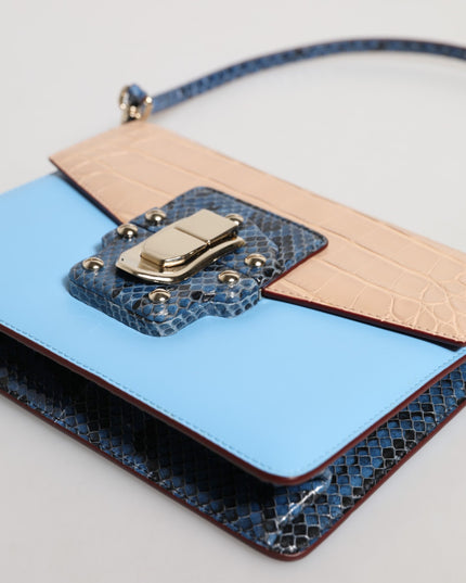 Dolce & Gabbana Blue Beige Exotic Leather LUCIA Crossbody Bag