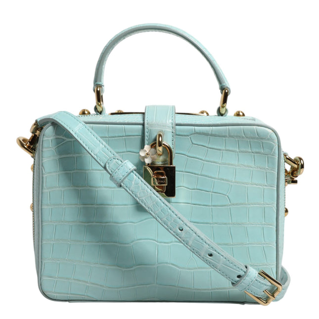 Dolce & Gabbana Mint Green Embossed Leather Padlock Shoulder Bag