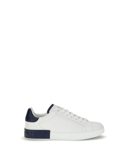 Dolce & Gabbana White Calf Leather Bos Taurus Low Top Sneakers