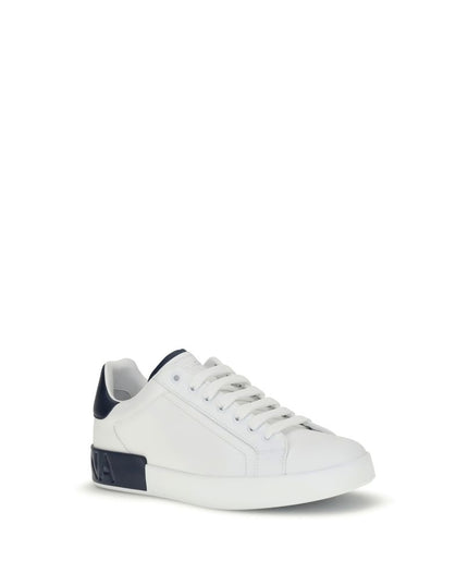 Dolce & Gabbana White Calf Leather Bos Taurus Low Top Sneakers