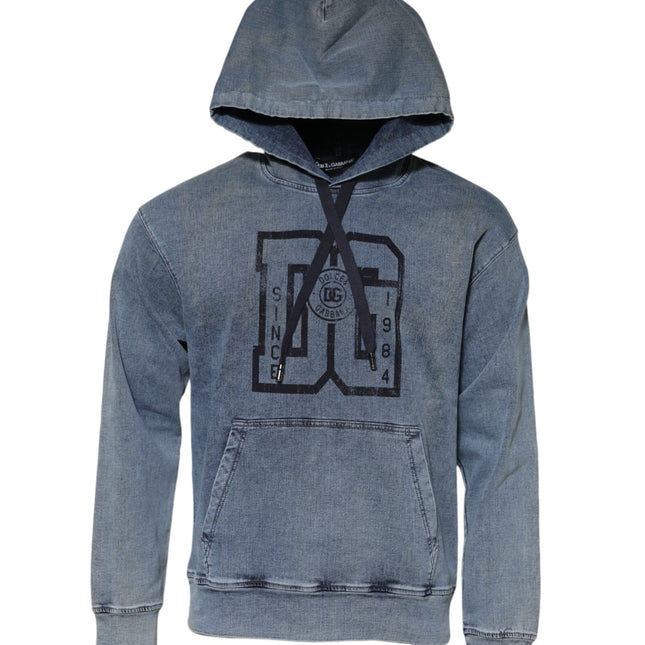 Dolce & Gabbana Blue Cotton Blend Hooded Sweatshirt Sweater