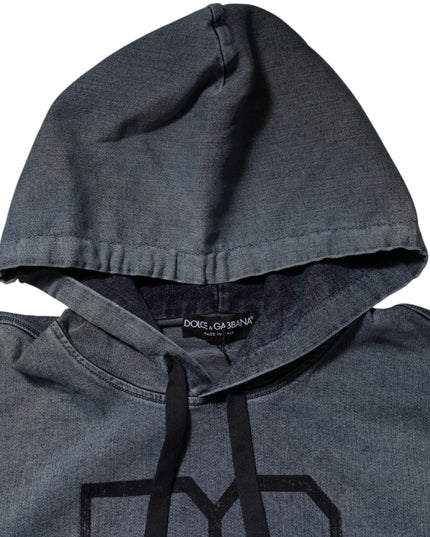 Dolce & Gabbana Blue Cotton Blend Hooded Sweatshirt Sweater