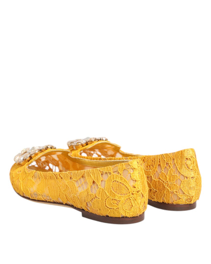 Dolce & Gabbana Yellow Taormina Lace Crystals Flats Shoes