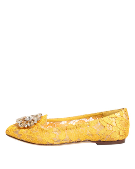 Dolce & Gabbana Yellow Taormina Lace Crystals Flats Shoes