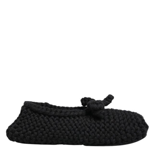 Dolce & Gabbana Black Wool Knit Slip On Ballerina Flats Shoes