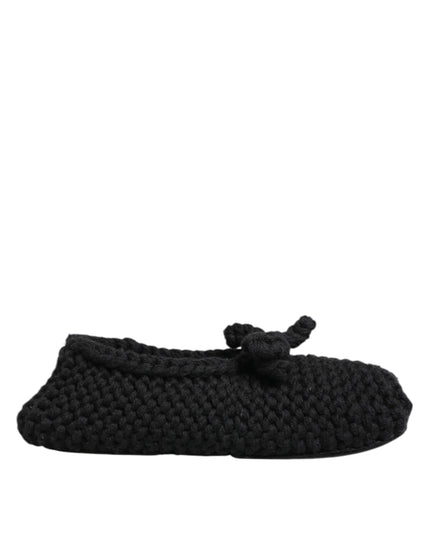 Dolce & Gabbana Black Wool Knit Slip On Ballerina Flats Shoes