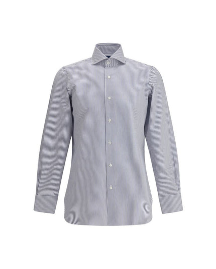 Finamore Blue Cotton Pattern Shirt