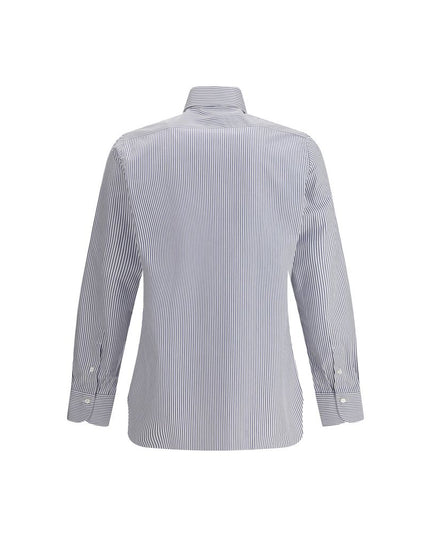 Finamore Blue Cotton Pattern Shirt