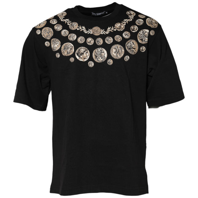 Dolce & Gabbana Black Coin Print Cotton Crew Neck T-shirt