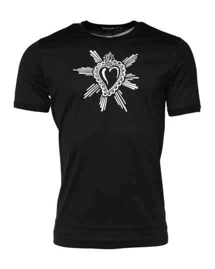 Dolce & Gabbana Black Sacred Heart Cotton Crew Neck T-shirt