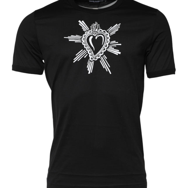 Dolce & Gabbana Black Sacred Heart Cotton Crew Neck T-shirt