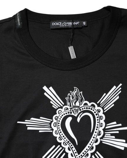 Dolce & Gabbana Black Sacred Heart Cotton Crew Neck T-shirt