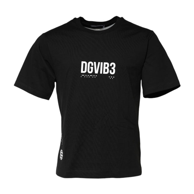 Dolce & Gabbana Black DG Vib3 Print Cotton Crew Neck T-shirt
