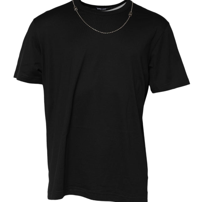 Dolce & Gabbana Black Chain Necklace Cotton Crewneck T-shirt