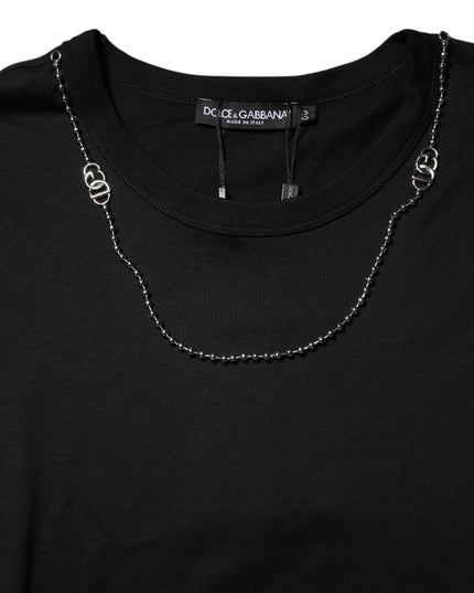 Dolce & Gabbana Black Chain Necklace Cotton Crewneck T-shirt