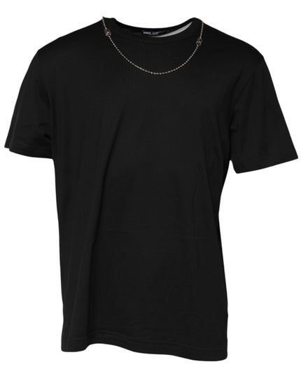 Dolce & Gabbana Black Chain Necklace Cotton Crewneck T-shirt